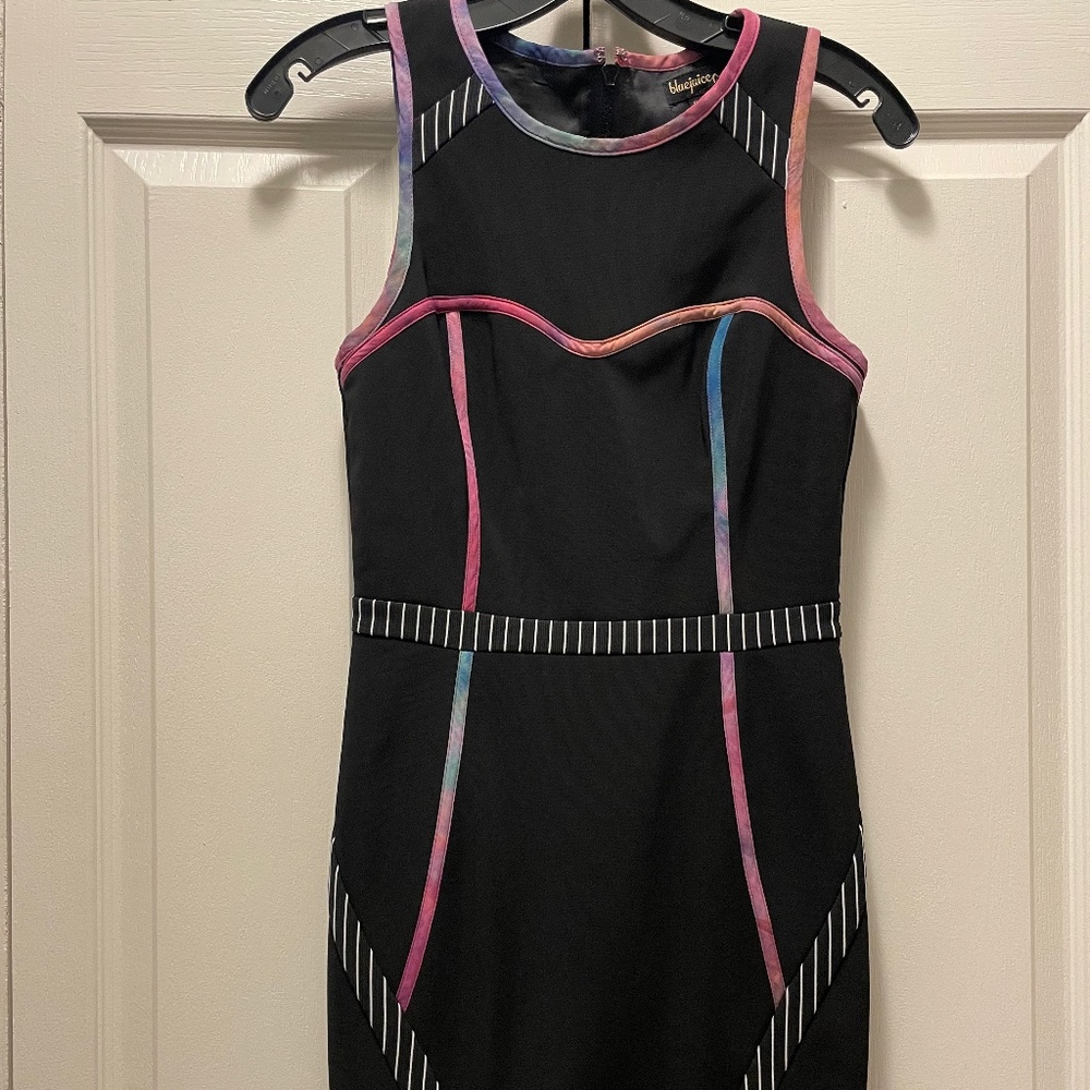 Black Mini Dress with Multicolor Edging